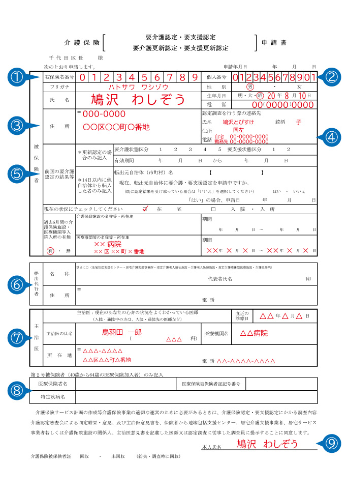 介護保険要介護認定申請書サンプル見本