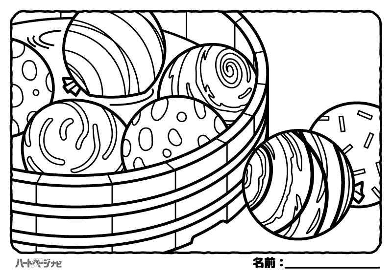 高齢者の夏の塗り絵／桶に入った水風船