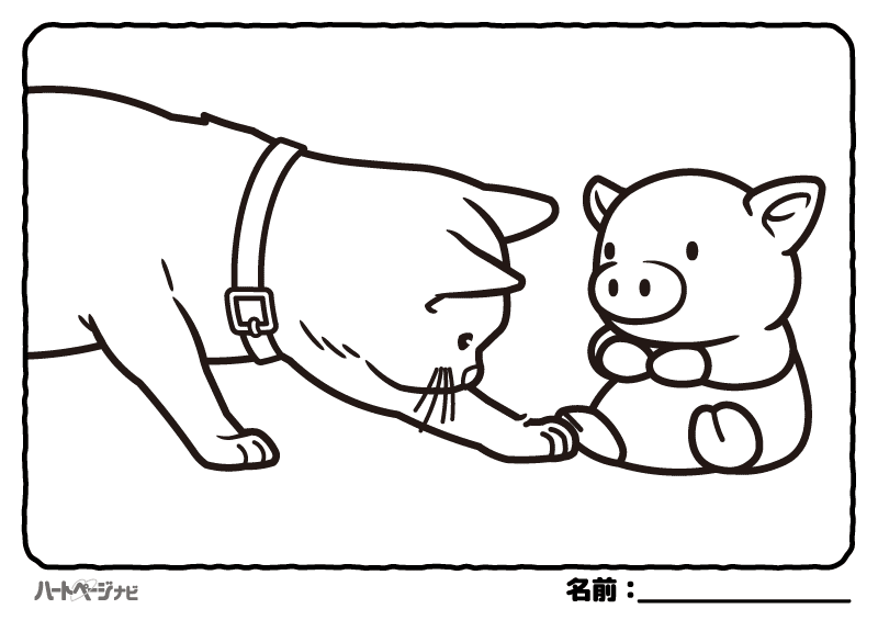 高齢者の塗り絵／ネコとブタのぬいぐるみ