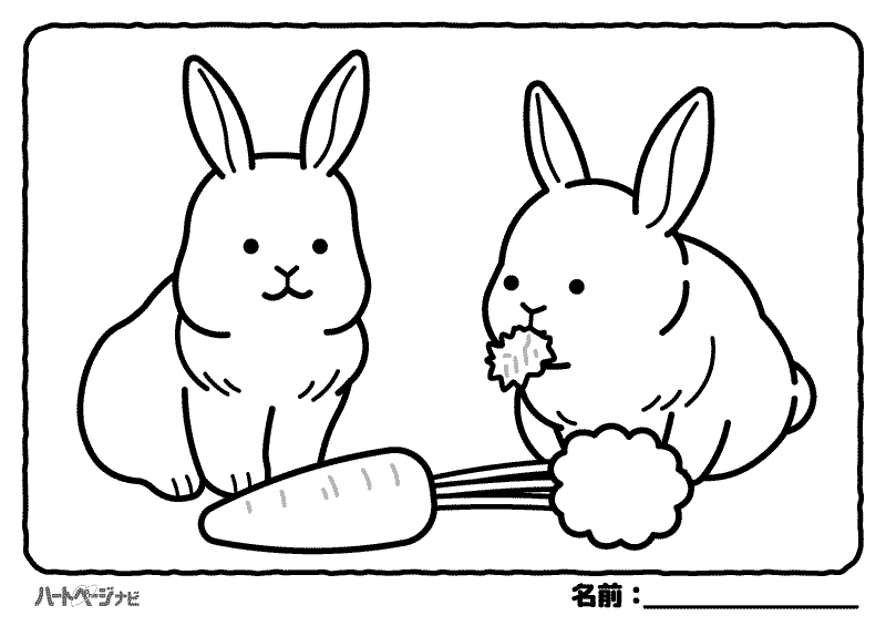 動物の塗り絵／にんじんを食べる2羽の子うさぎ