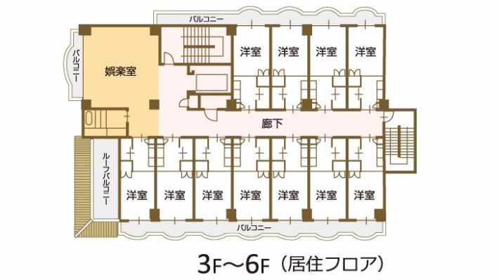 居住フロア/3F~6F|介護付き有料老人ホーム シニアヴィラパトリ