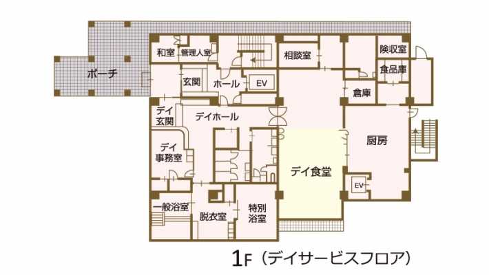 デイサービスフロア/1F|介護付き有料老人ホーム シニアヴィラパトリ